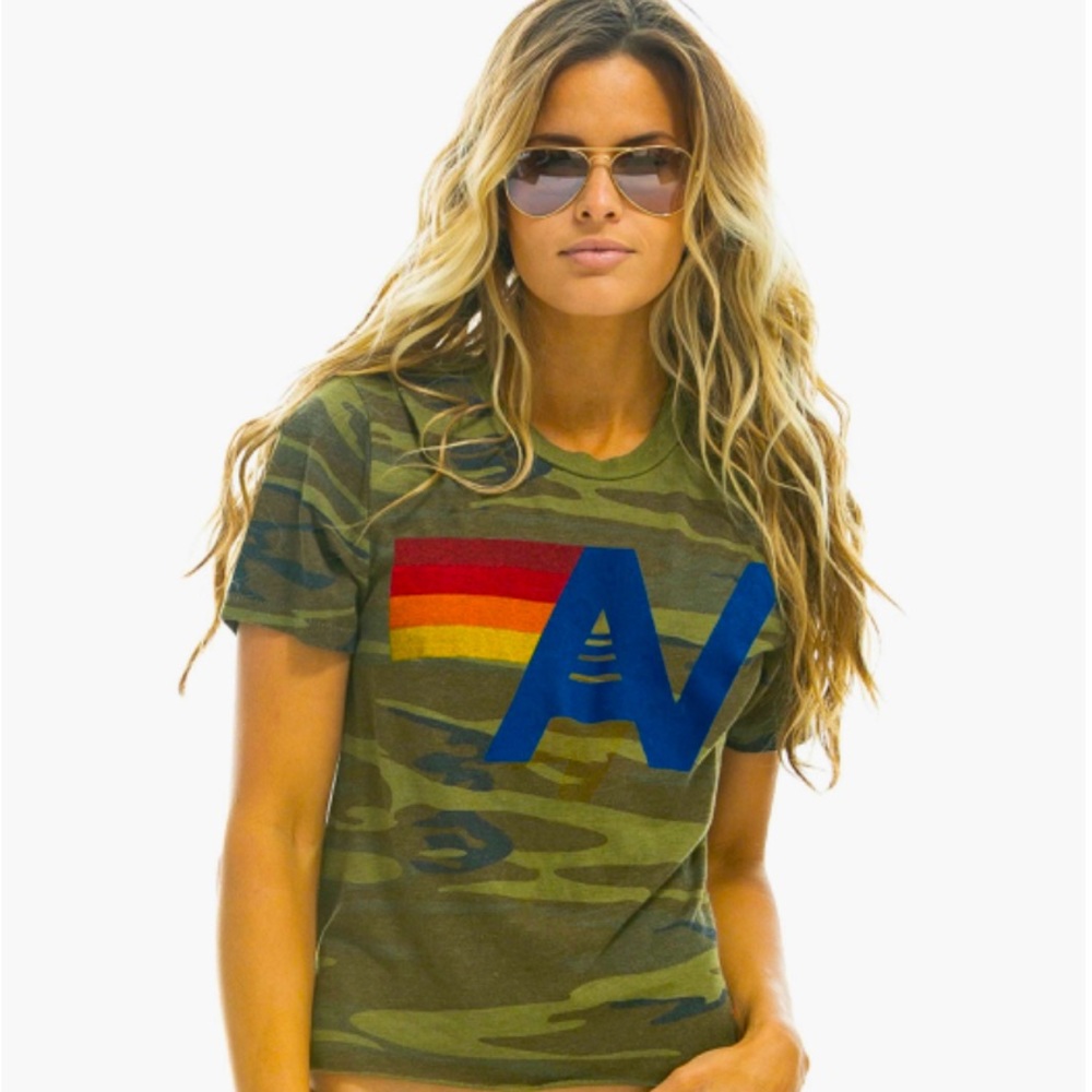 Aviator Nation Camo Small Short Sleeve T Shirt AV Logo